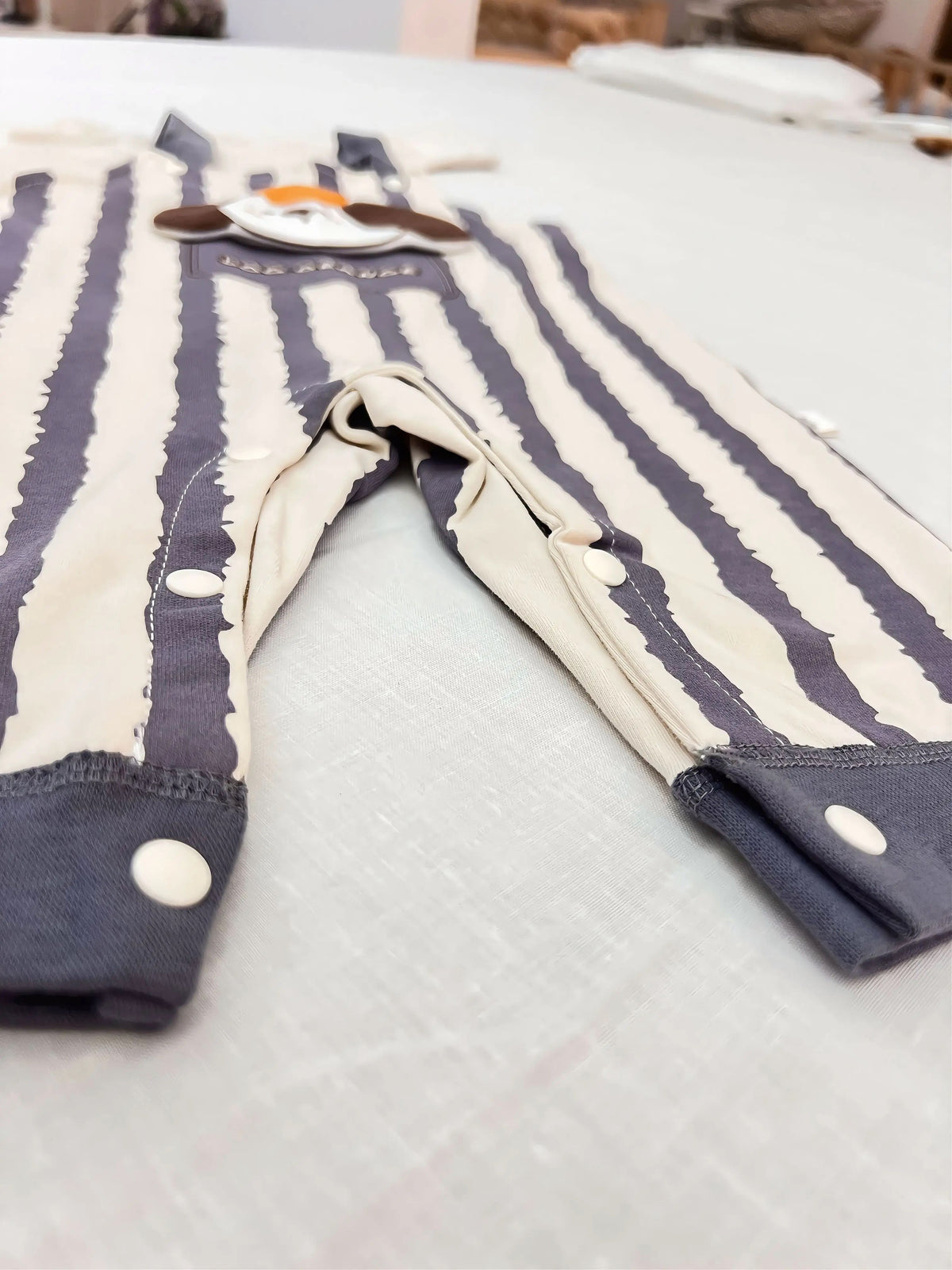 Gray & White Cotton Salopette Overall 2 Pcs