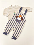 Gray & White Cotton Salopette Overall 2 Pcs