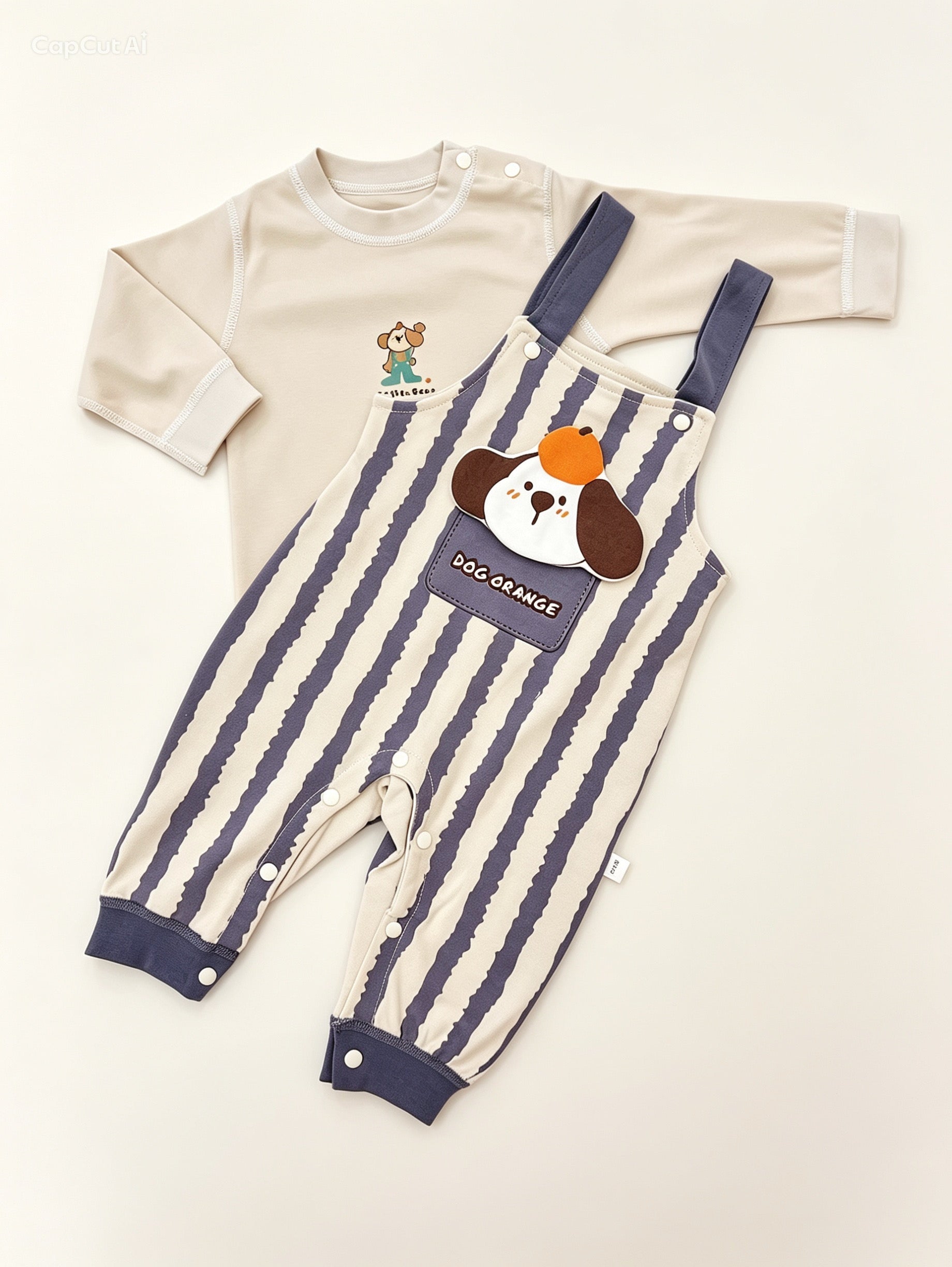 Gray & White Cotton Salopette Overall 2 Pcs