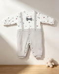 White & Gray Bow Tie Winter Thick Cotton Thermal Overall