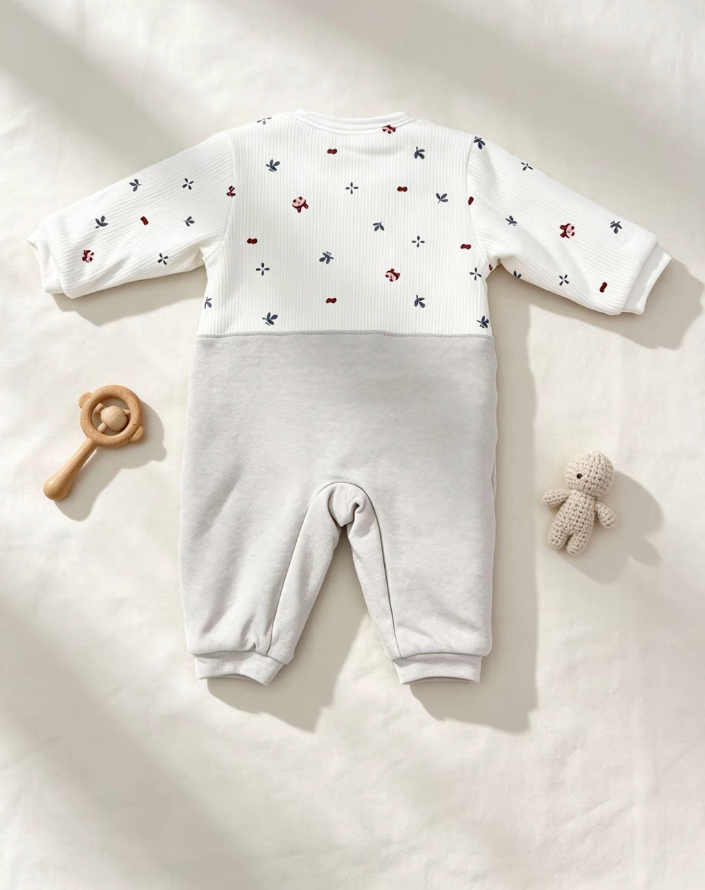 White & Gray Bow Tie Winter Thick Cotton Thermal Overall
