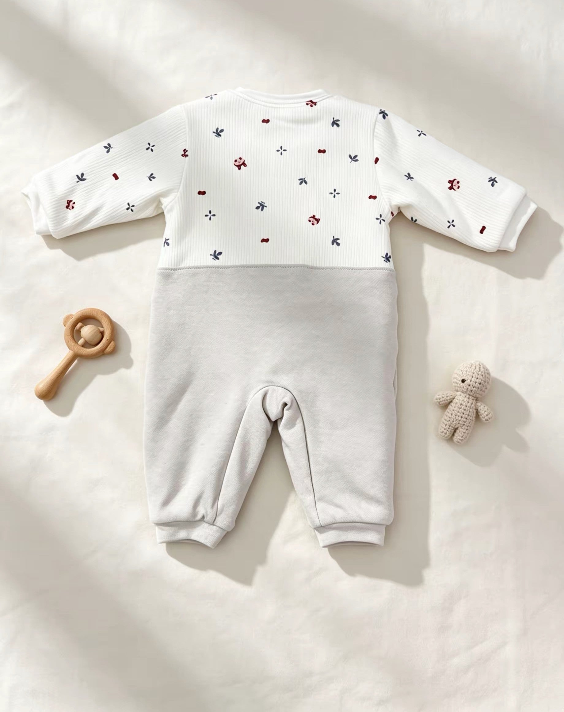 White & Gray Bow Tie Winter Thick Cotton Thermal Overall