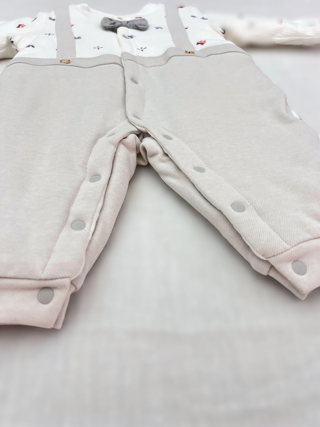 White & Gray Bow Tie Winter Thick Cotton Thermal Overall
