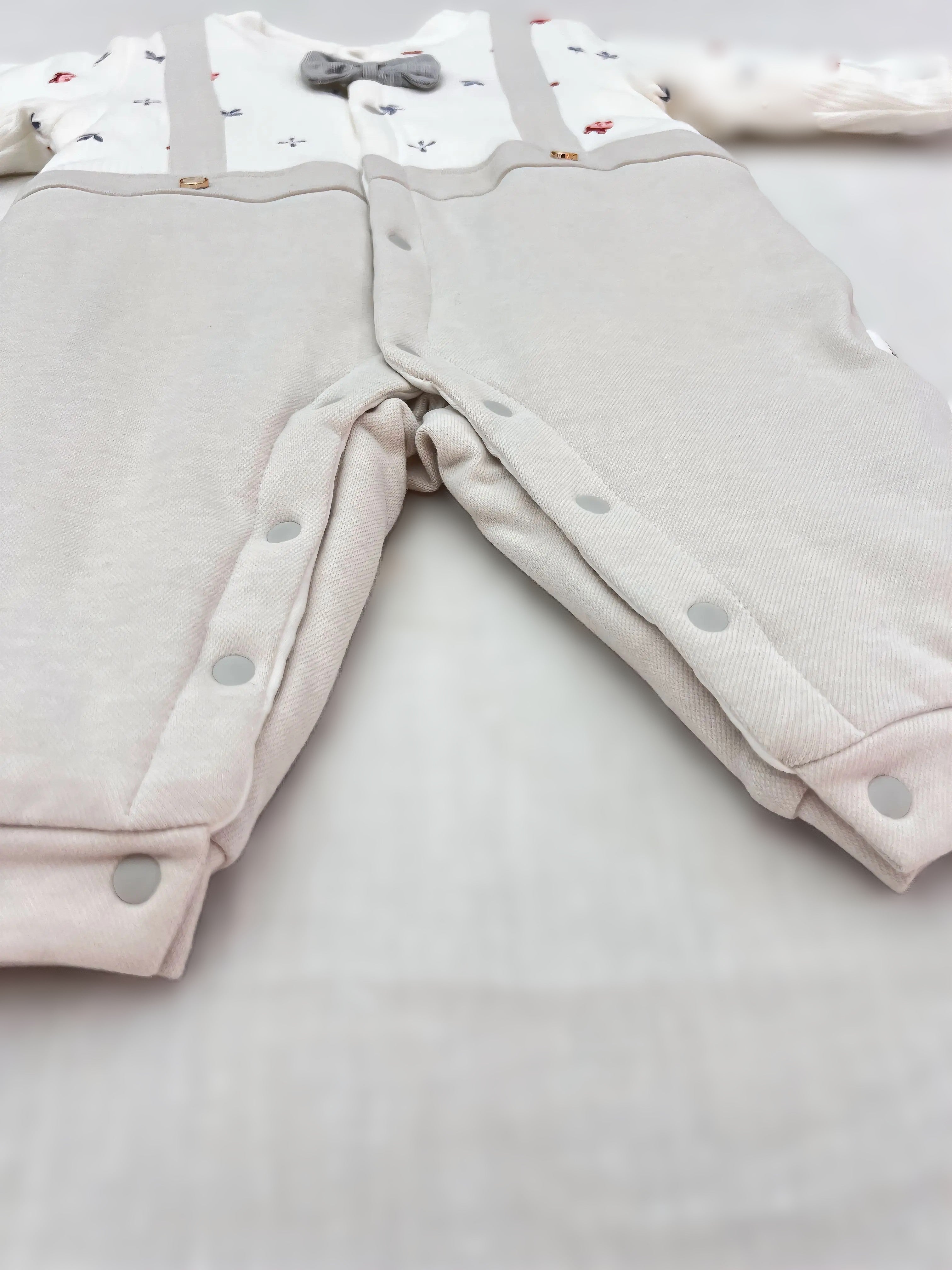 White & Gray Bow Tie Winter Thick Cotton Thermal Overall