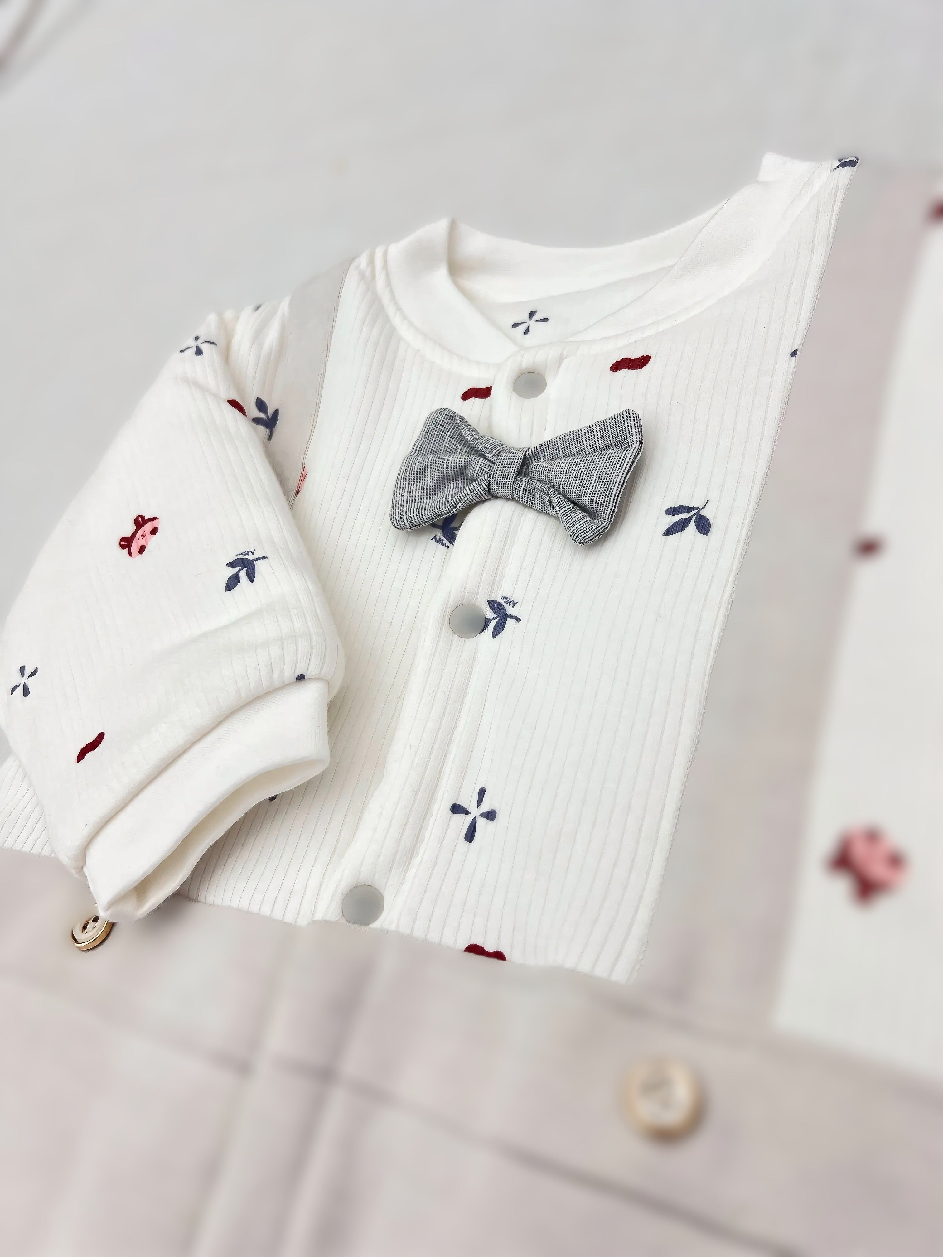 White & Gray Bow Tie Winter Thick Cotton Thermal Overall