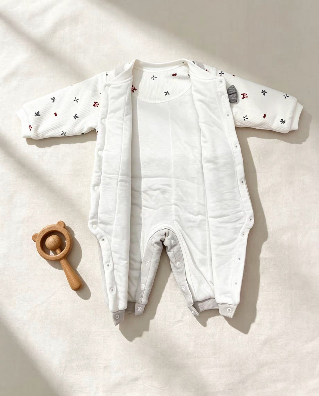 White & Gray Bow Tie Winter Thick Cotton Thermal Overall