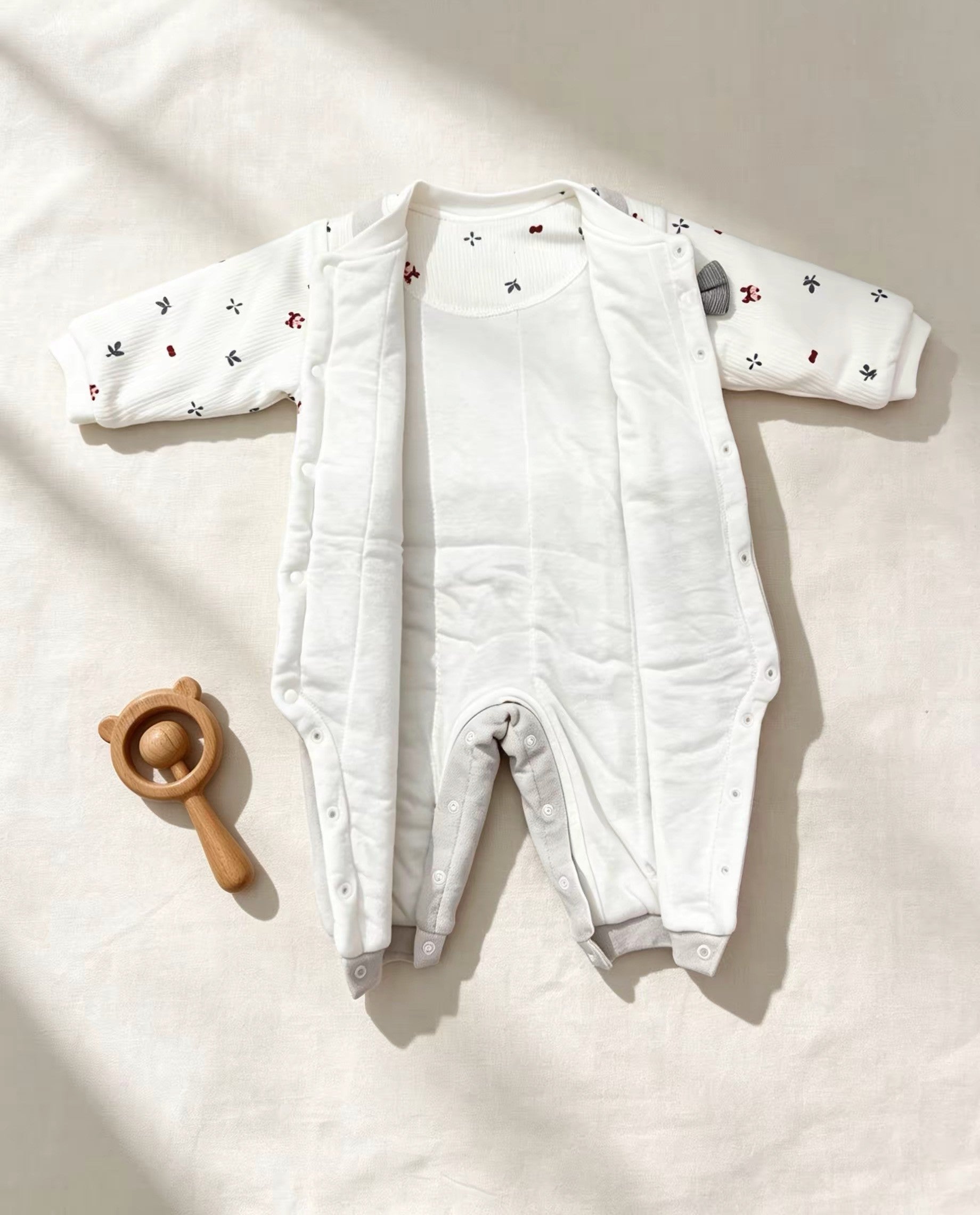 White & Gray Bow Tie Winter Thick Cotton Thermal Overall
