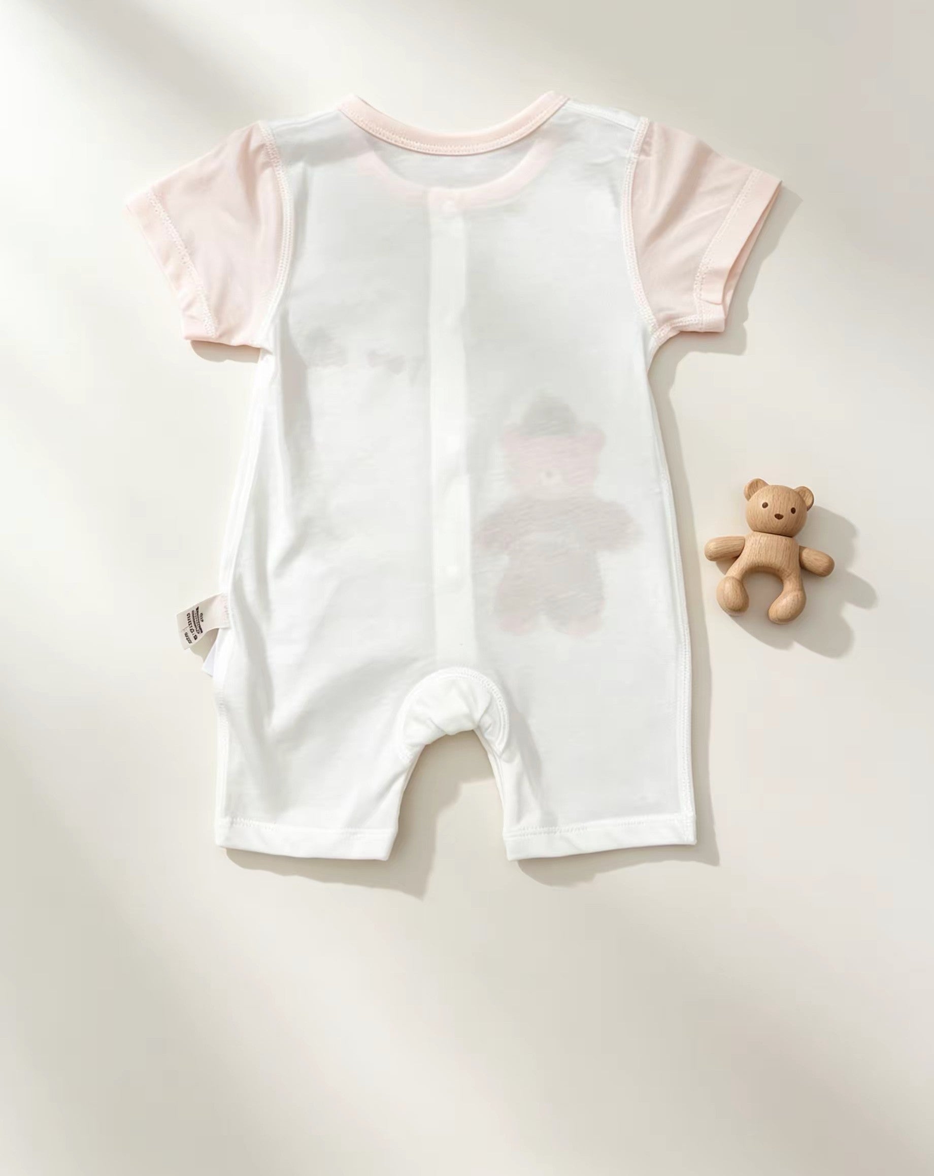 White & Beige Bear Silky Cotton Romper