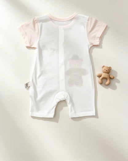 White & Beige Bear Silky Cotton Romper