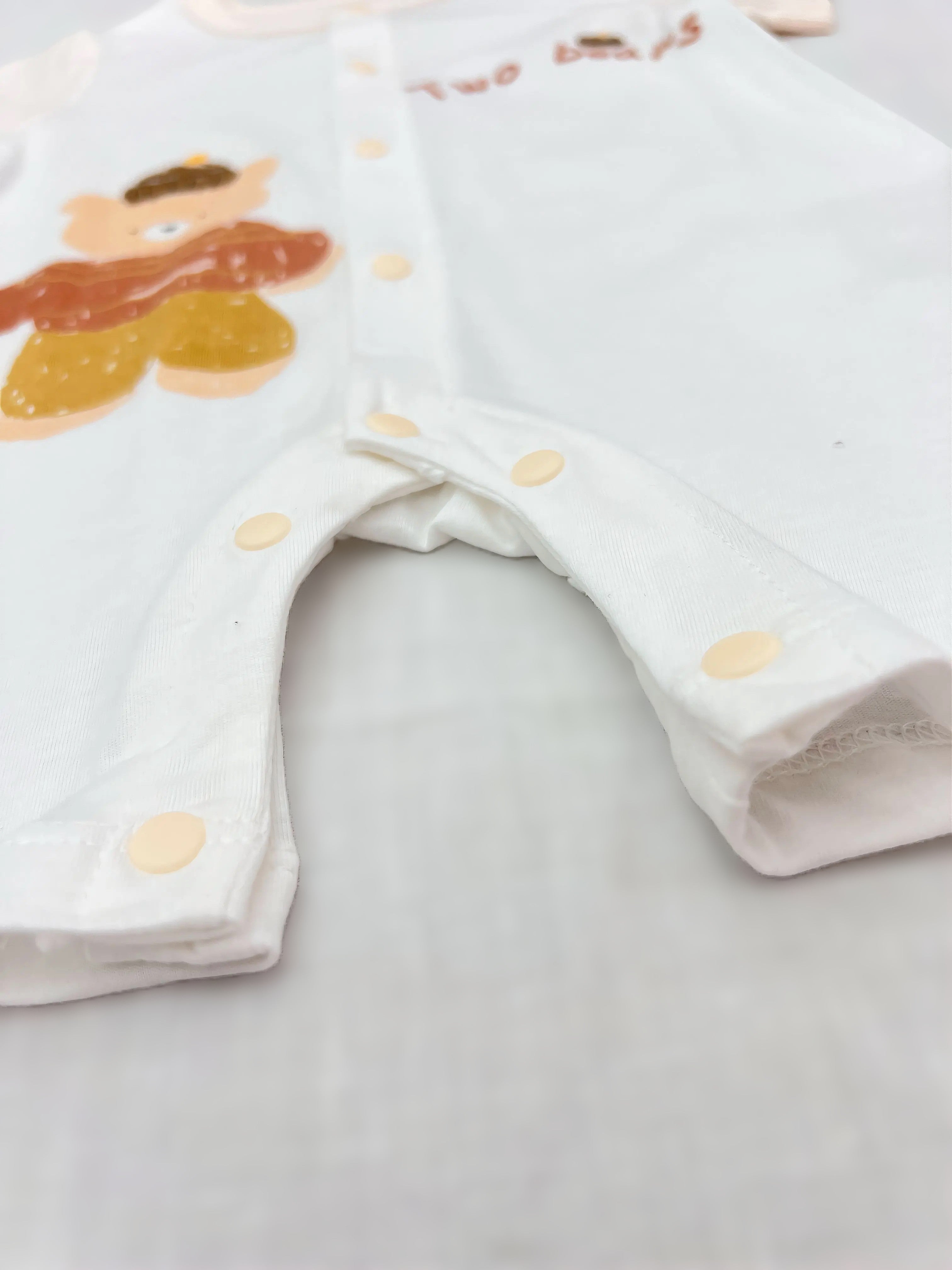 White & Beige Bear Silky Cotton Romper