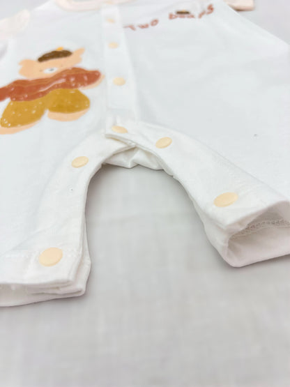 White & Beige Bear Silky Cotton Romper