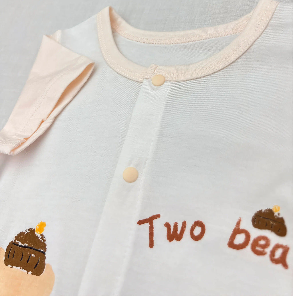 White & Beige Bear Silky Cotton Romper