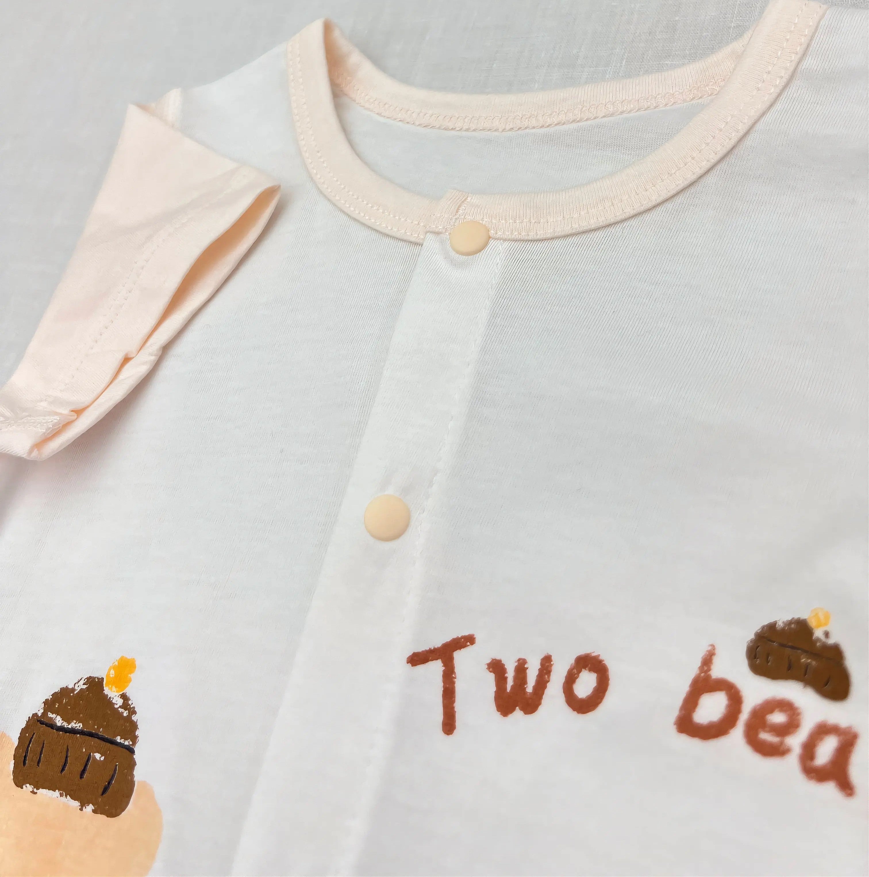 White & Beige Bear Silky Cotton Romper
