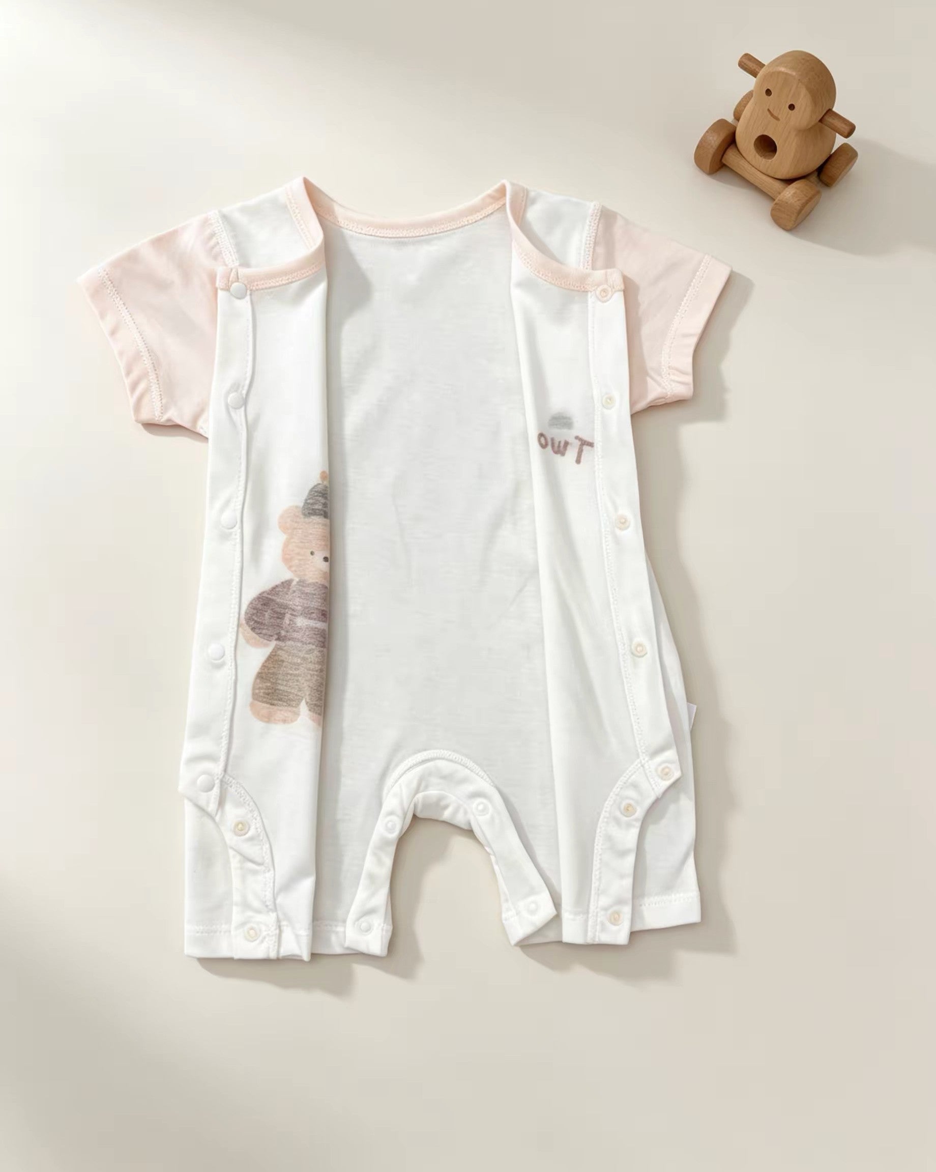 White & Beige Bear Silky Cotton Romper