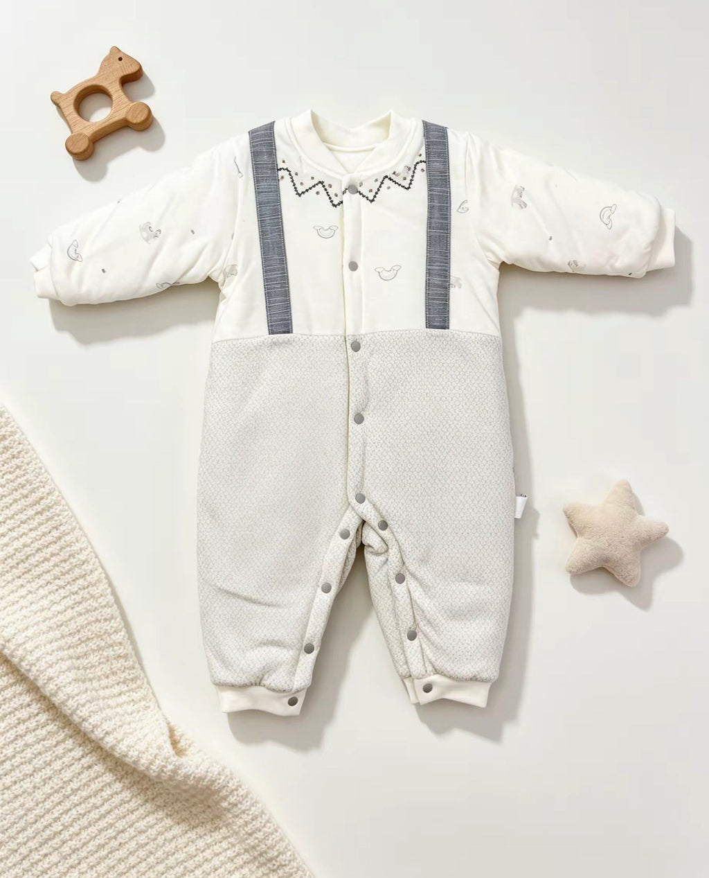 Off-White and Gray Winter Thick Cotton Thermal Overall