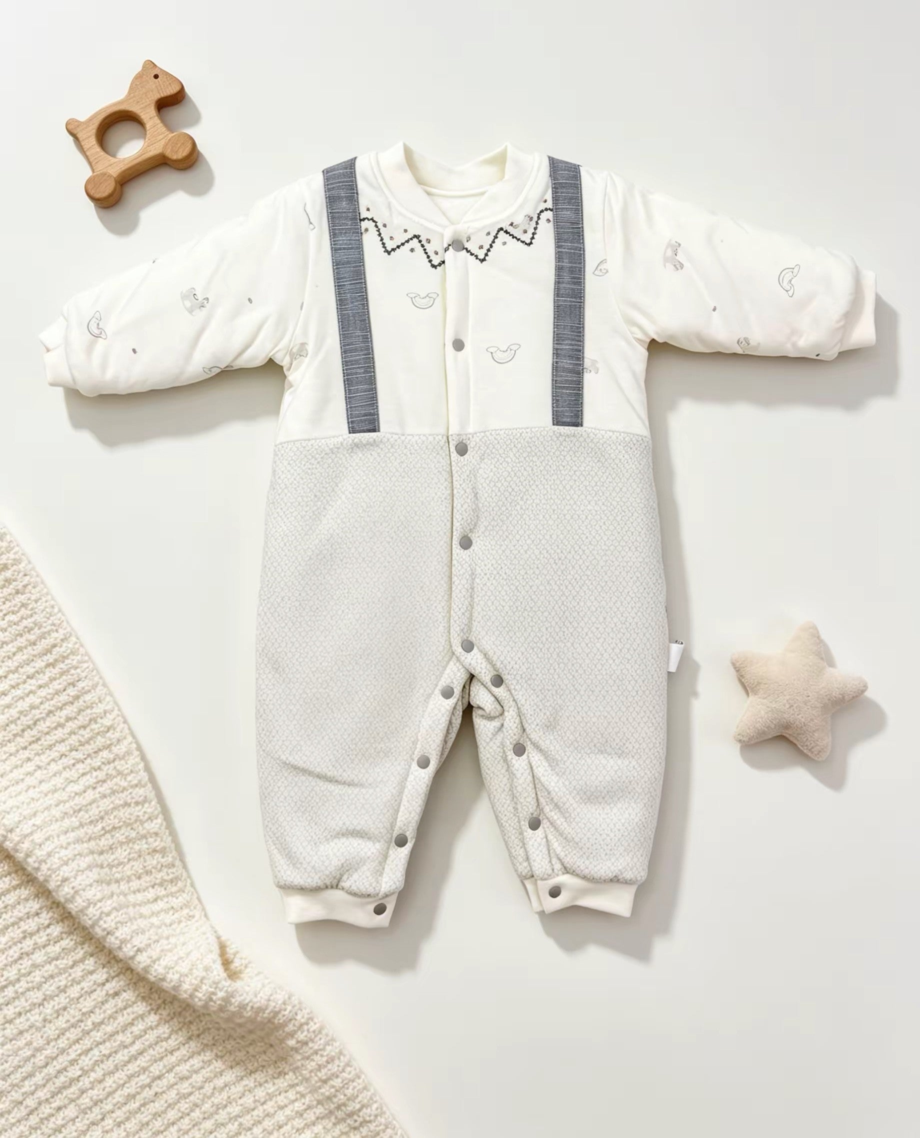 Off-White and Gray Winter Thick Cotton Thermal Overall