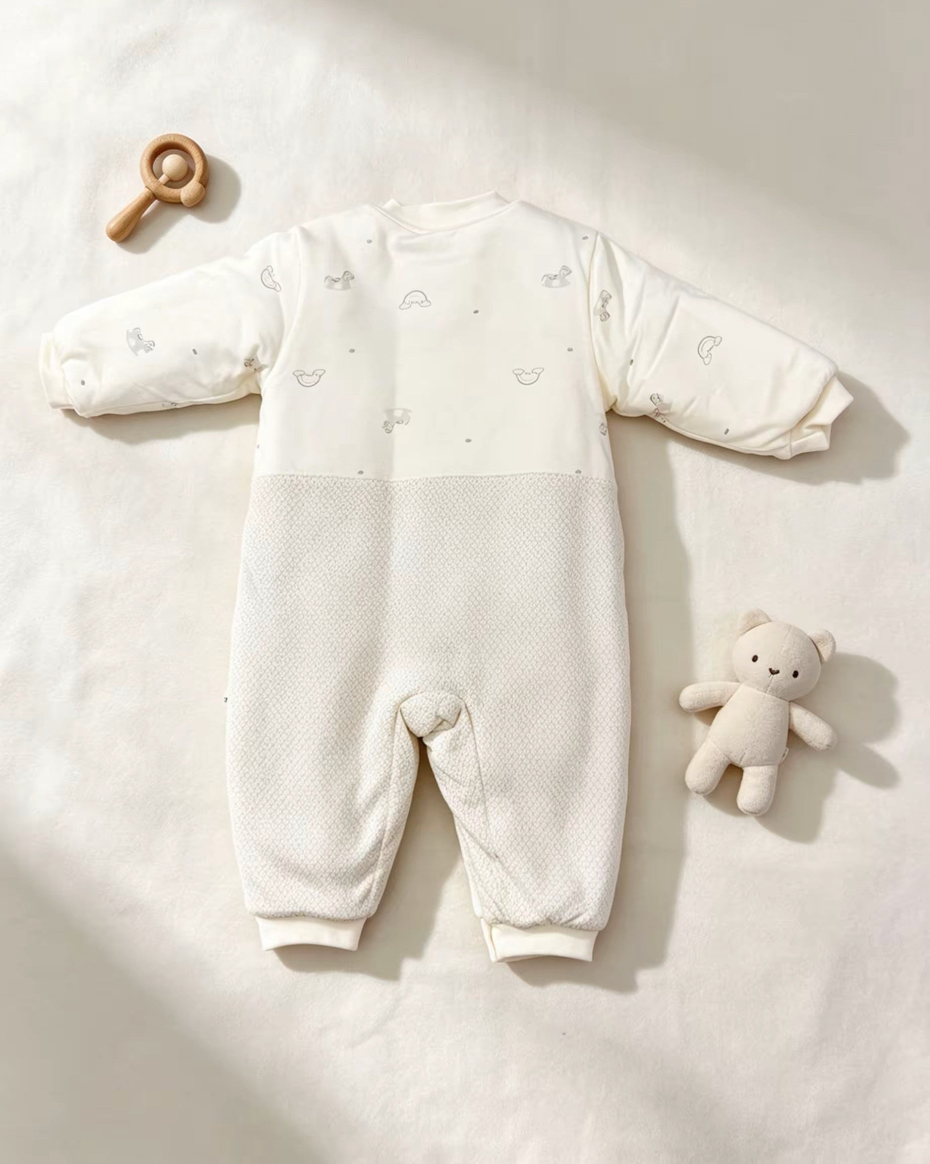 Off-White and Gray Winter Thick Cotton Thermal Overall