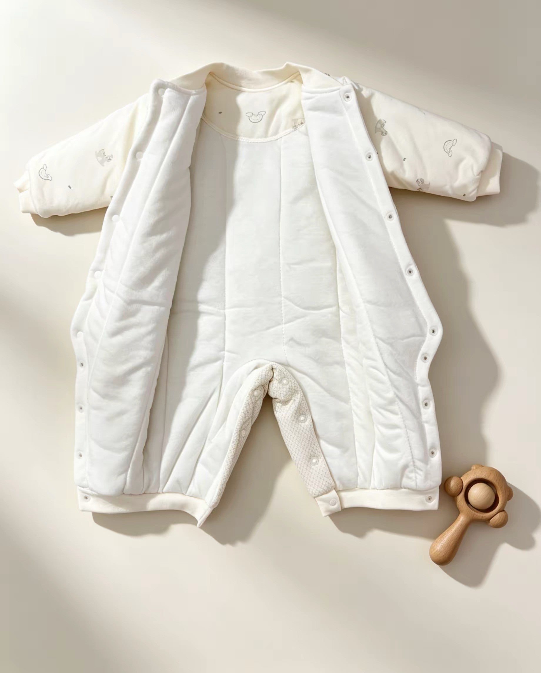 Off-White and Gray Winter Thick Cotton Thermal Overall