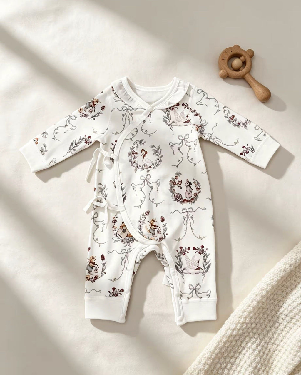 White Flower Double Breasted Cotton Overall