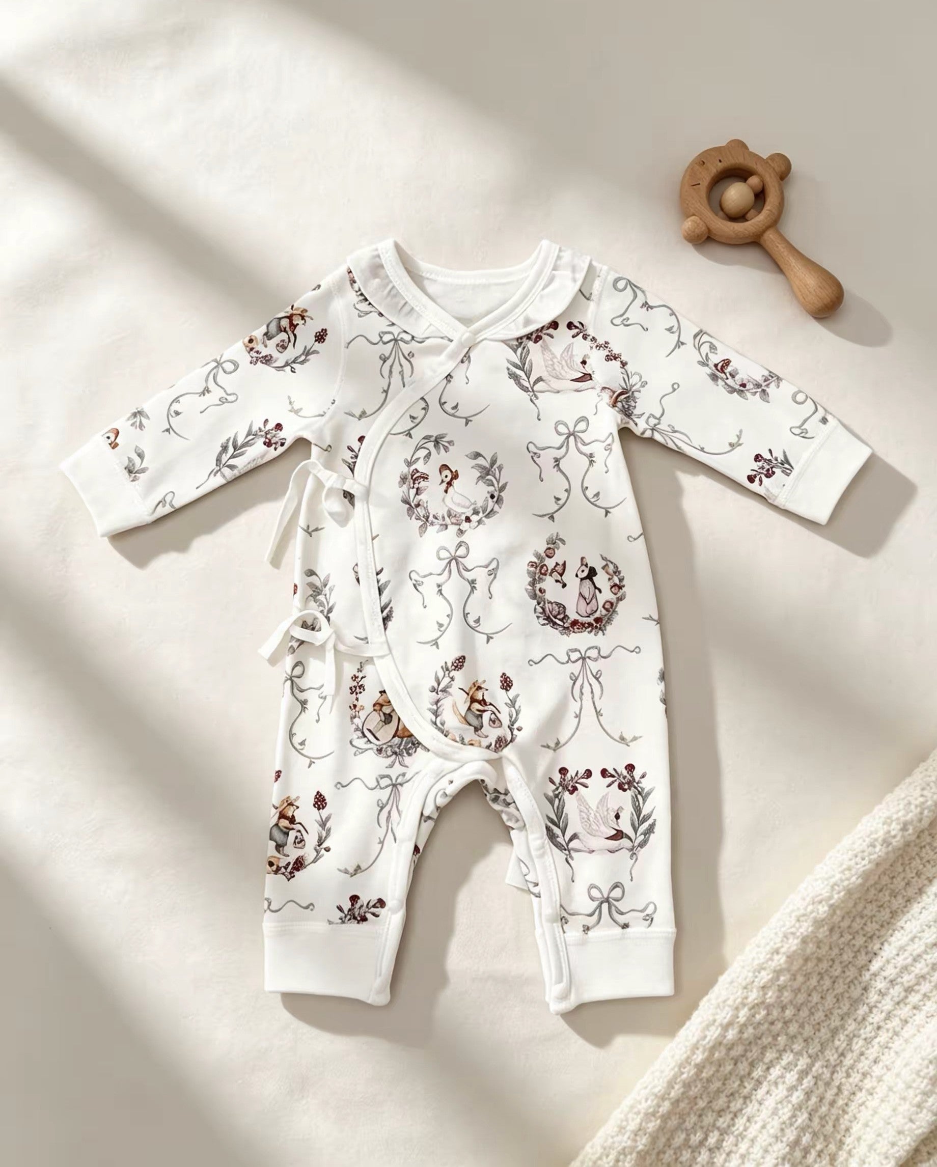 White Flower Double Breasted Cotton Overall