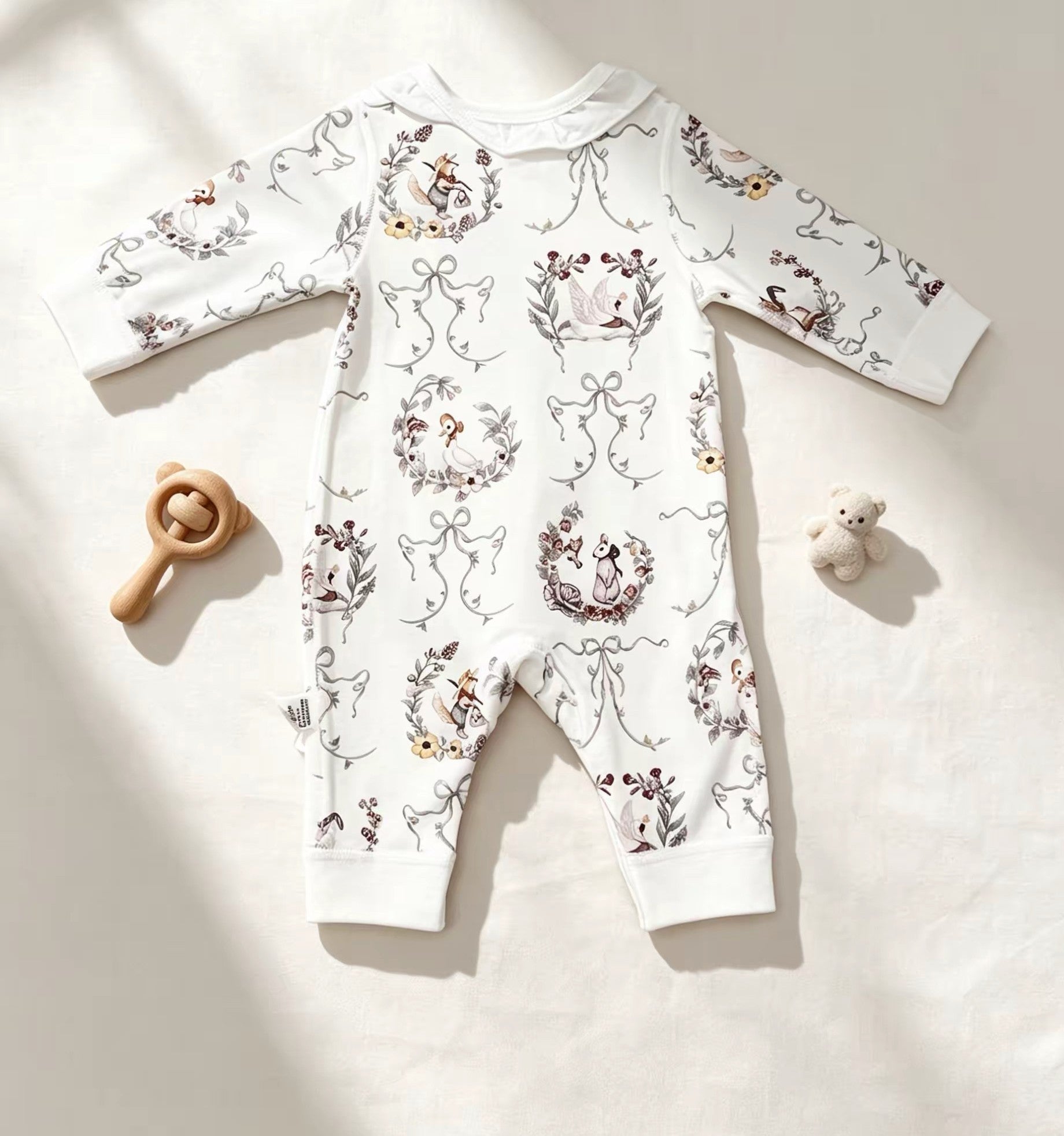 White Flower Double Breasted Cotton Overall