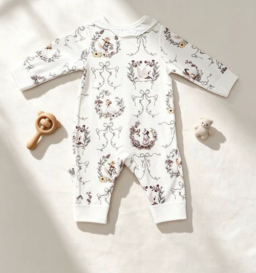 White Flower Double Breasted Cotton Overall
