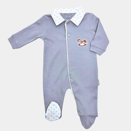 Dark Blue Organic Cotton Overall Horse Theme