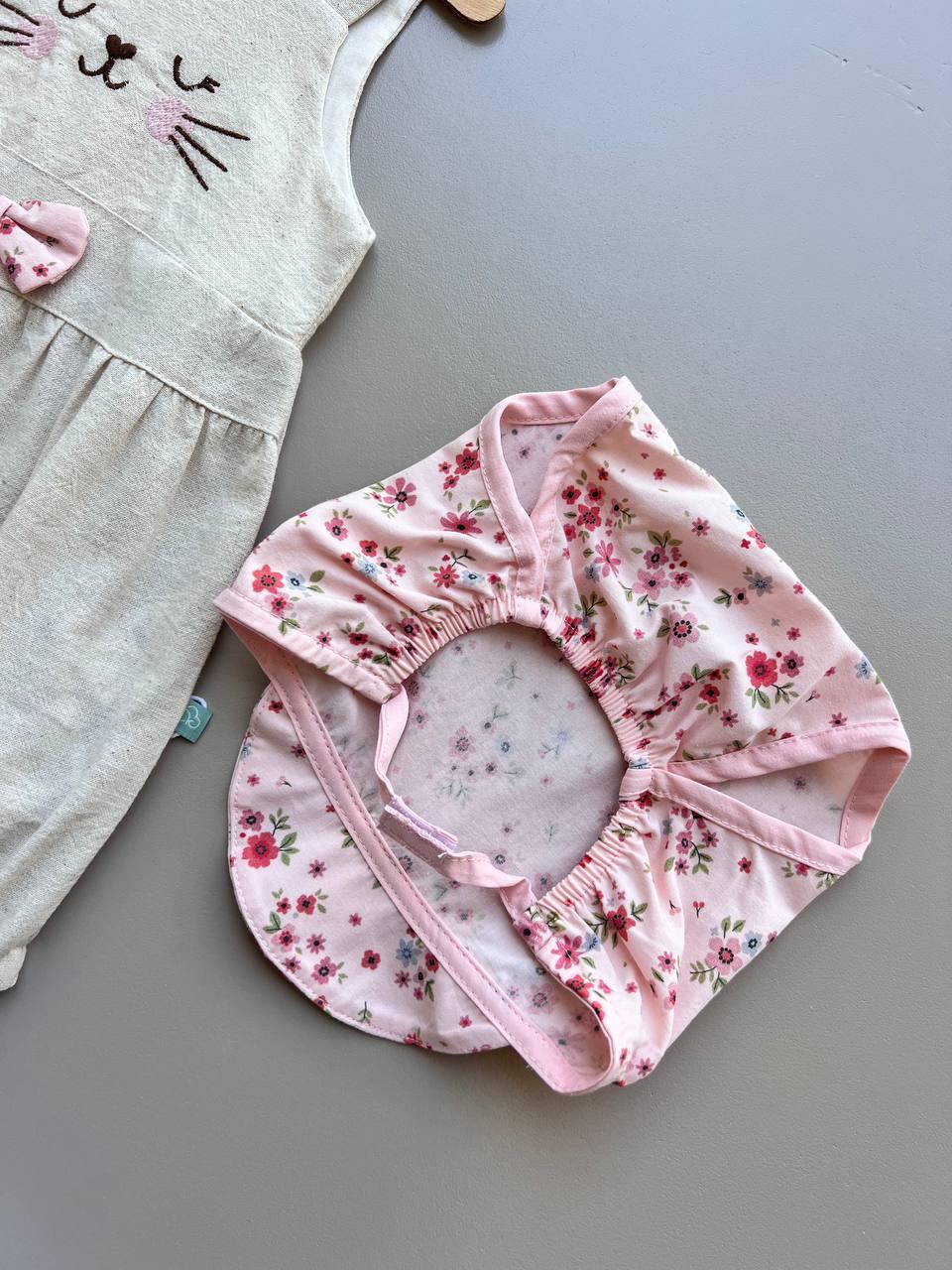 GOTS™ Certified Organic Cotton Beige & Pink Summer Cat 2 Pcs Romper With Hat - La Farandole Paris