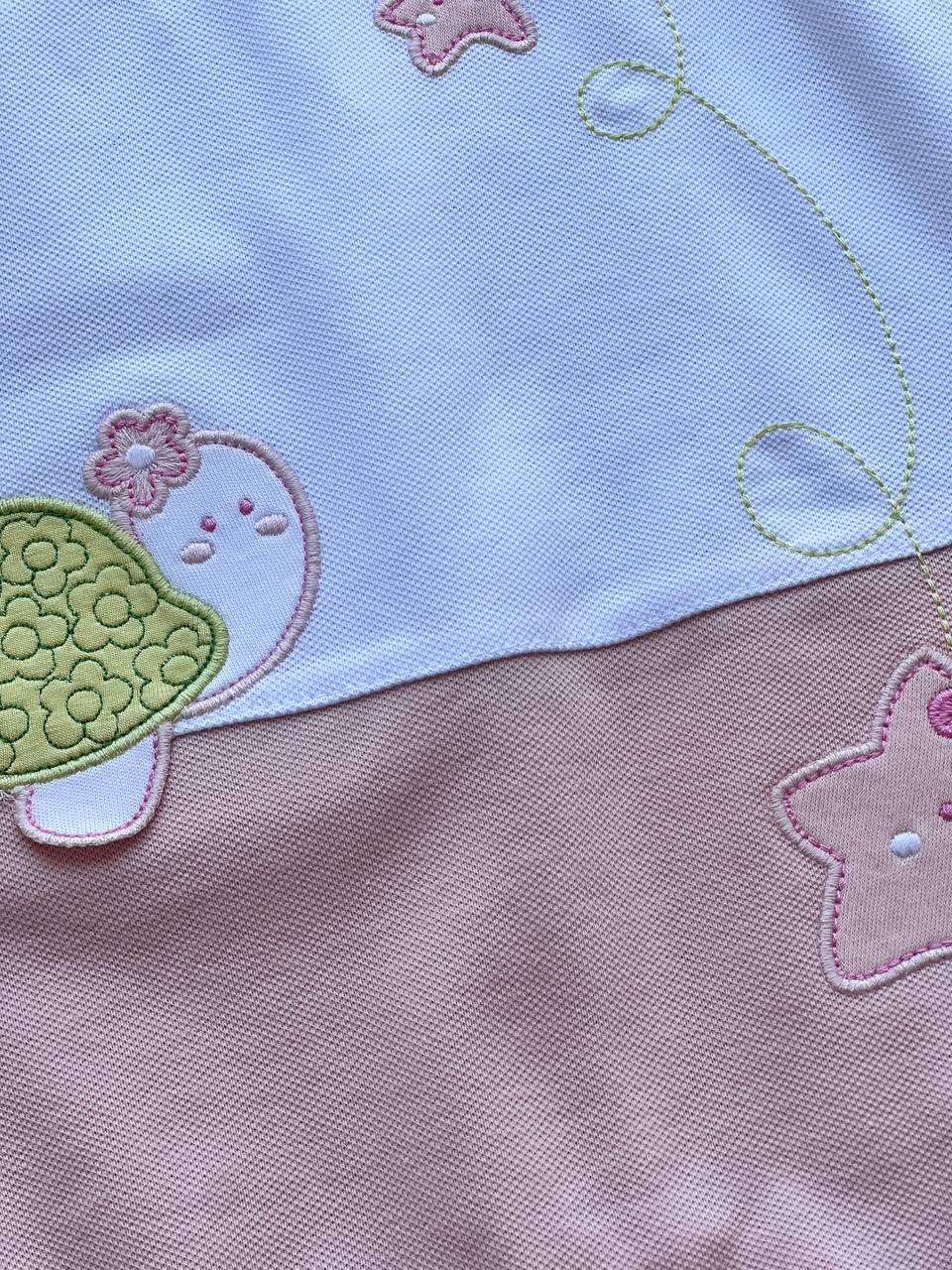 Turtle GOTS™ Certified Organic Cotton White & Pink Romper - La Farandole Paris