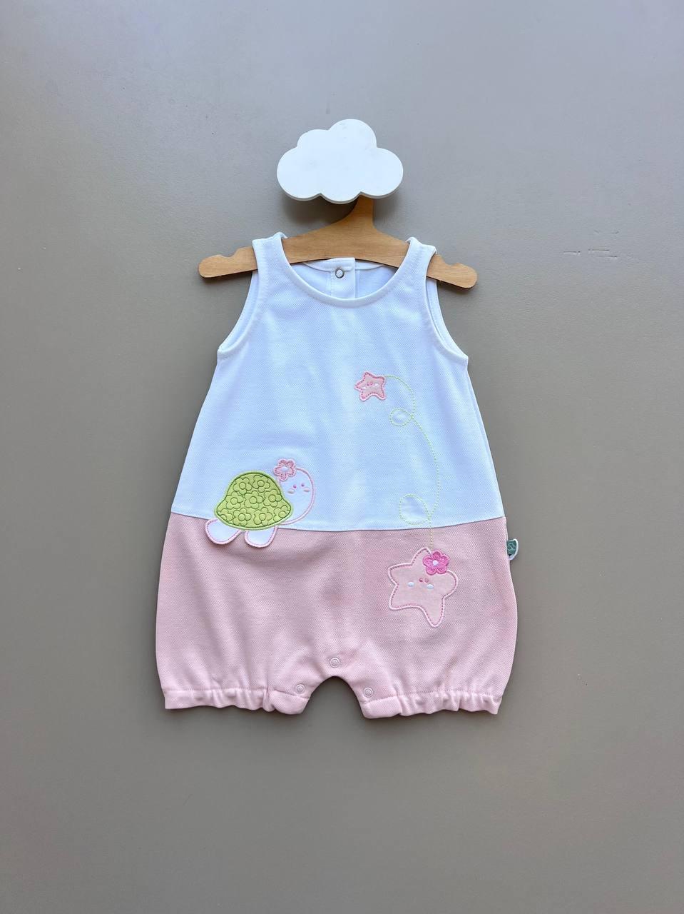 Turtle GOTS™ Certified Organic Cotton White & Pink Romper - La Farandole Paris