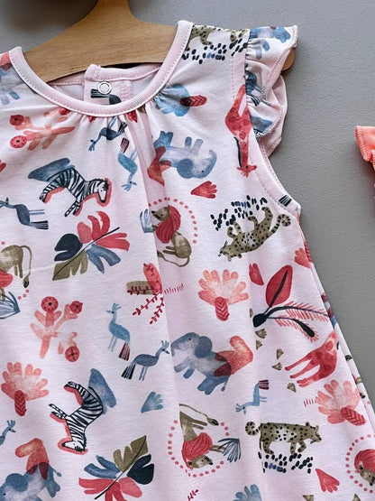 Wild Life GOTS™ Certified Organic Cotton Salmon & Pink 2 Pcs Romper - La Farandole Paris