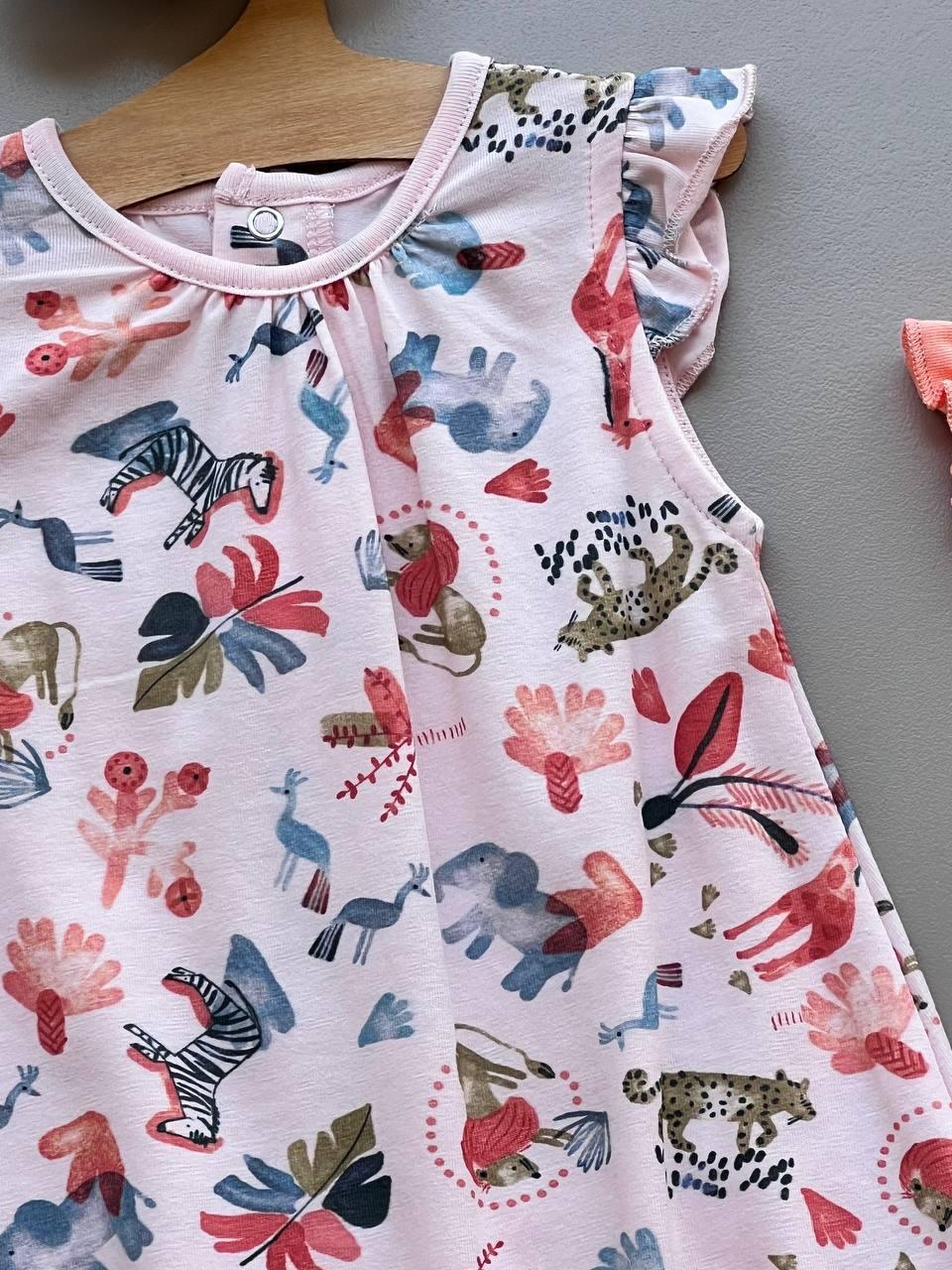 Wild Life GOTS™ Certified Organic Cotton Salmon & Pink 2 Pcs Romper - La Farandole Paris