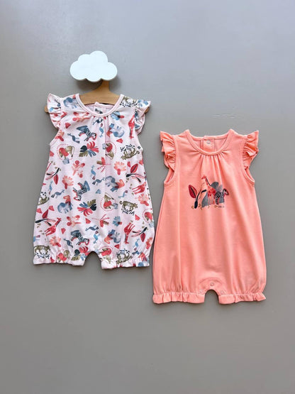 Wild Life GOTS™ Certified Organic Cotton Salmon & Pink 2 Pcs Romper - La Farandole Paris