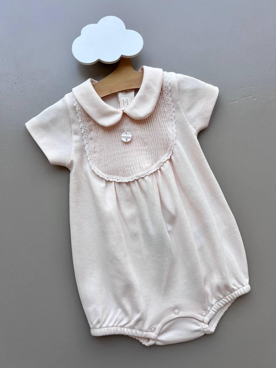 Light Salmon Organic Cotton Summer Romper - La Farandole Paris
