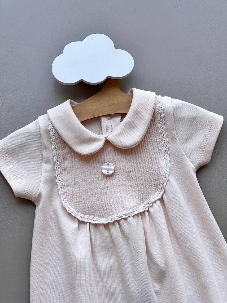 Light Salmon Organic Cotton Summer Romper - La Farandole Paris