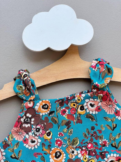 Turquoise Summer Flowers GOTS™ Certified Organic Cotton 2 Pcs Set - La Farandole Paris