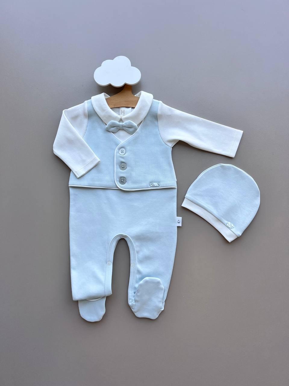 Aqua Polo Organic Cotton 2 Pcs Vest Overall With Hat - La Farandole Paris