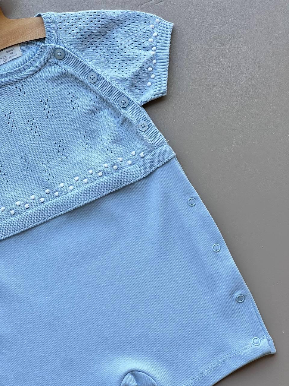Blue Organic Cotton Summer Romper - La Farandole Paris