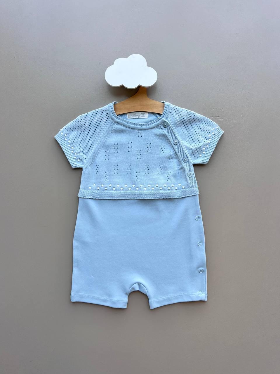 Blue Organic Cotton Summer Romper - La Farandole Paris