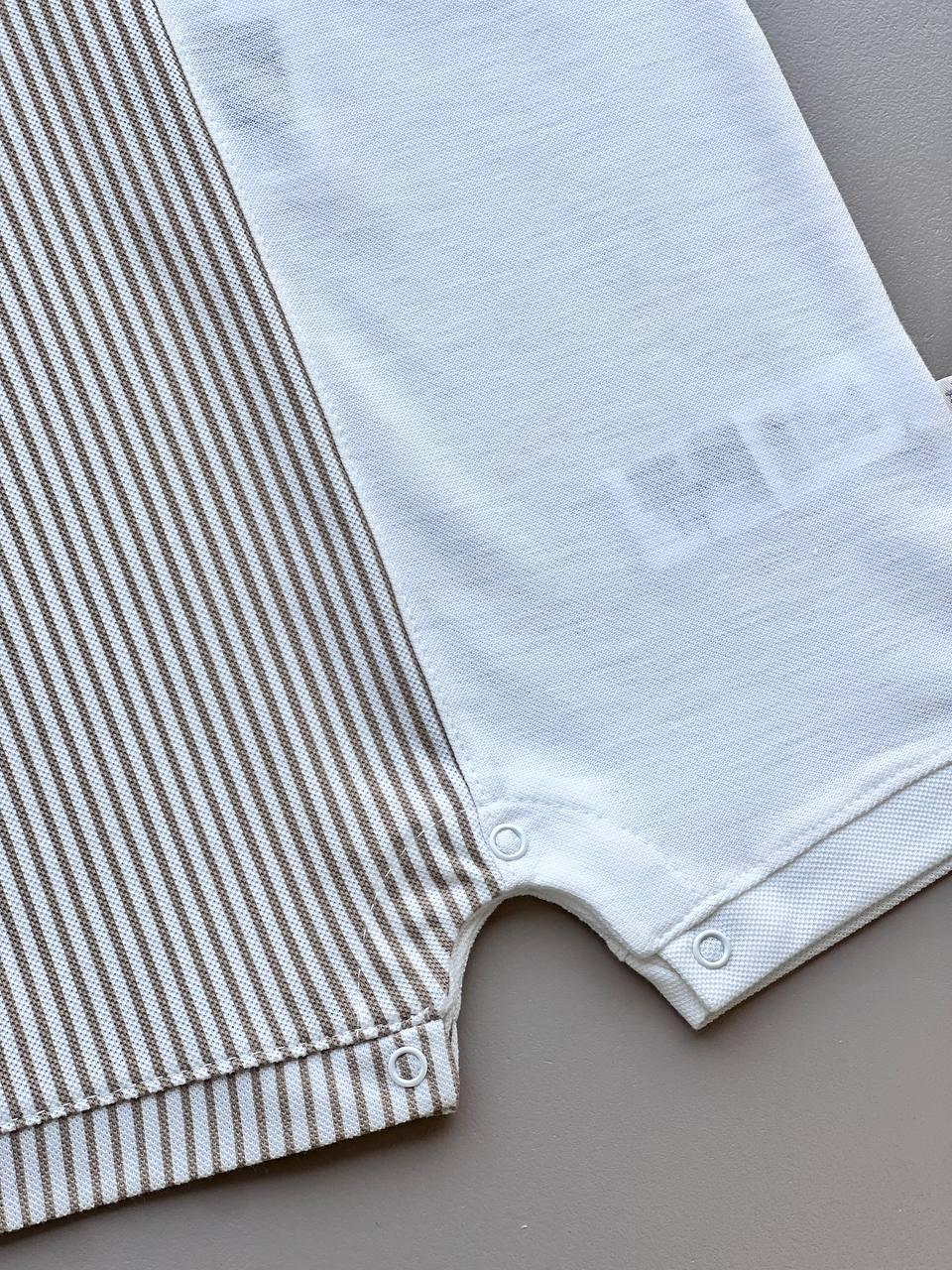 White & Beige Organic Cotton Summer Romper - La Farandole Paris