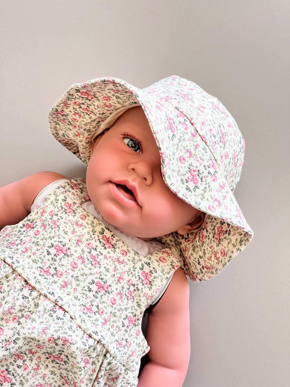 GOTS™ Certified Organic Cotton Beige & Pink 2 Pcs Romper With Hat - La Farandole Paris