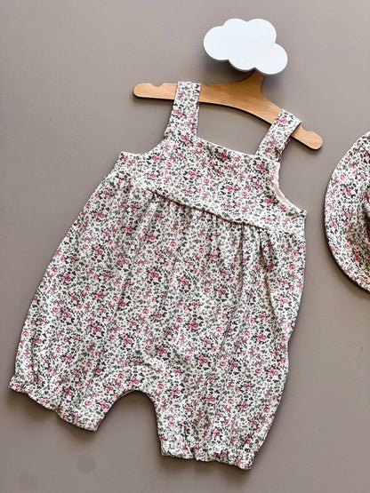 GOTS™ Certified Organic Cotton Beige & Pink 2 Pcs Romper With Hat - La Farandole Paris