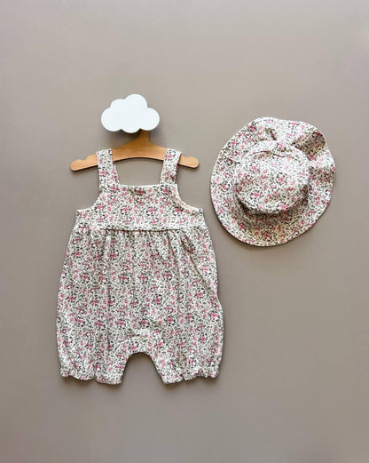 GOTS™ Certified Organic Cotton Beige & Pink 2 Pcs Romper With Hat - La Farandole Paris