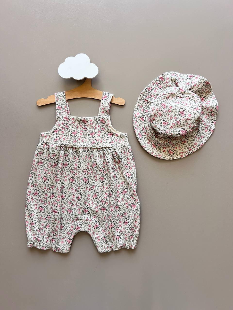 GOTS™ Certified Organic Cotton Beige & Pink 2 Pcs Romper With Hat - La Farandole Paris