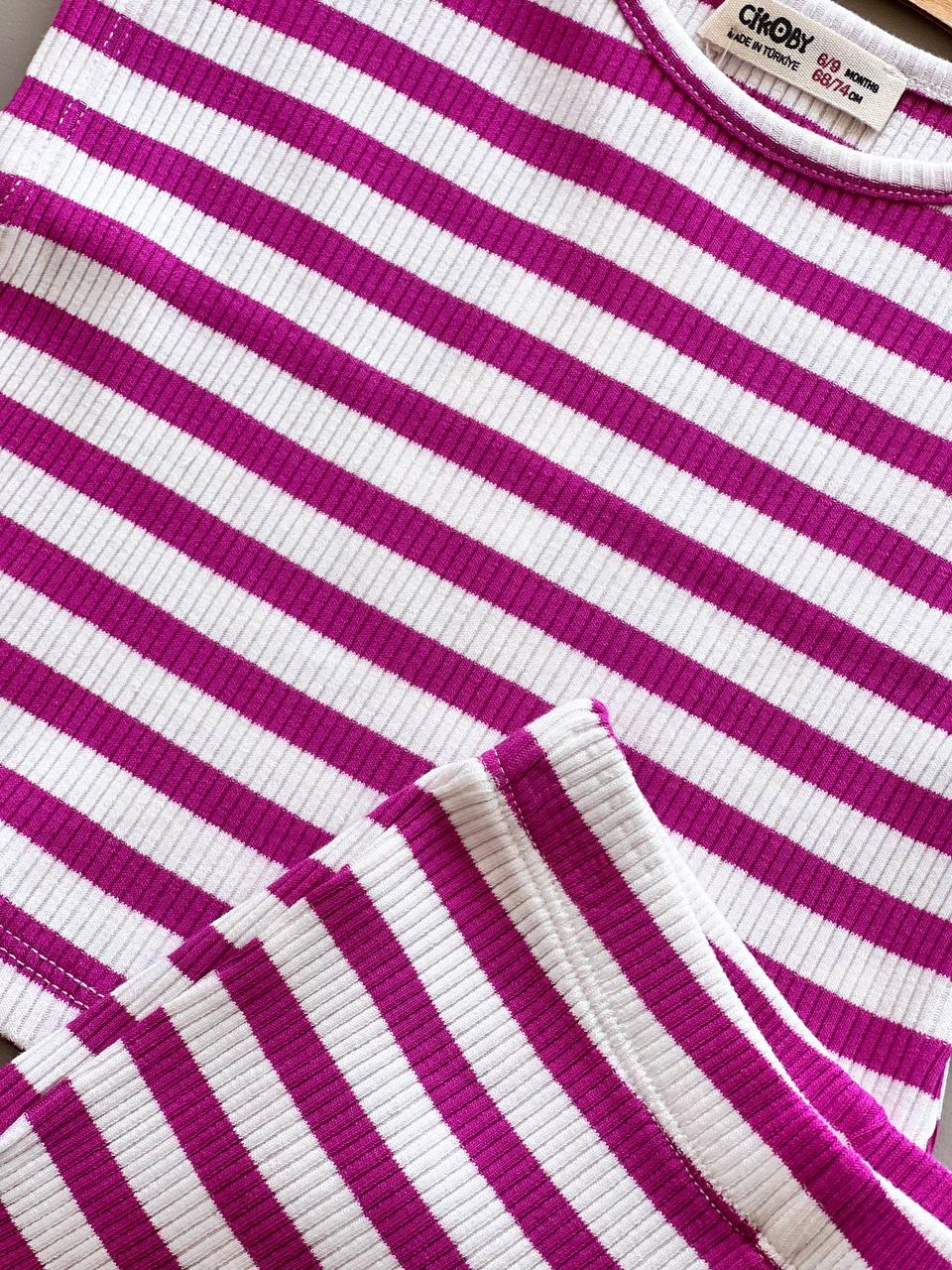White & Fuchsia Cotton Summer 2 Pcs Set - La Farandole Paris