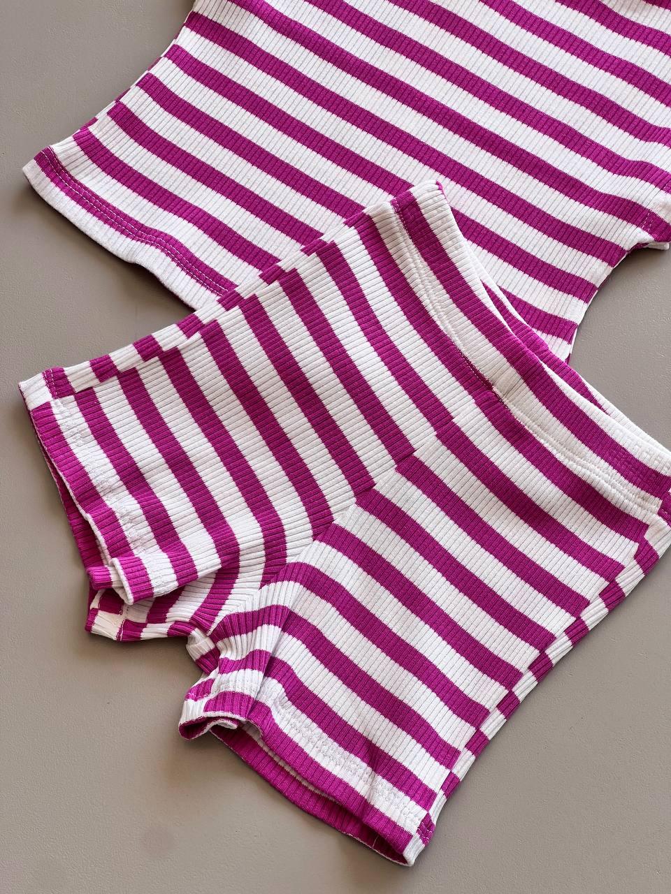 White & Fuchsia Cotton Summer 2 Pcs Set - La Farandole Paris