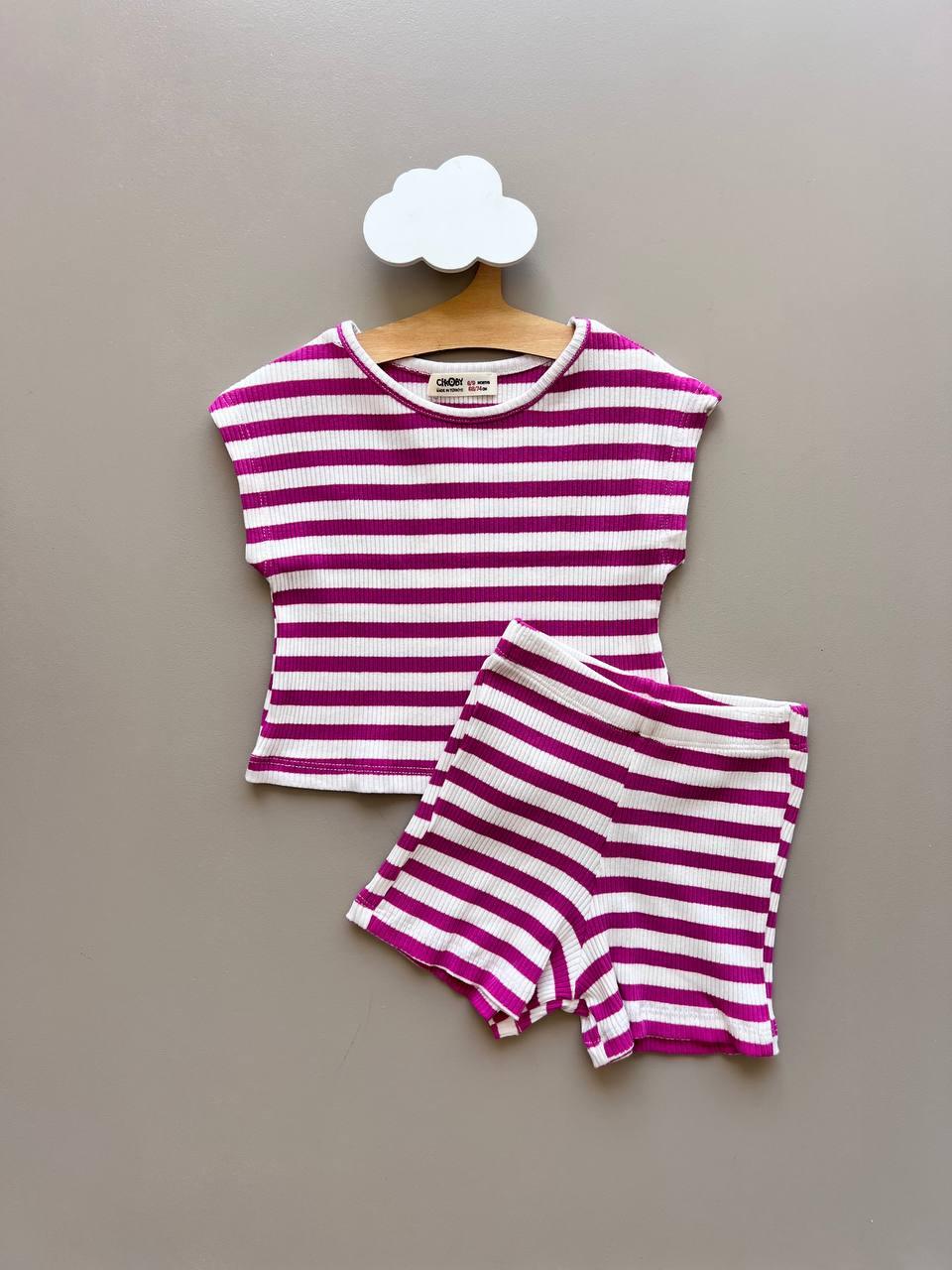 White & Fuchsia Cotton Summer 2 Pcs Set - La Farandole Paris