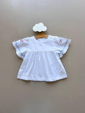 White & Blue Embroidered T-Shirt - La Farandole Paris