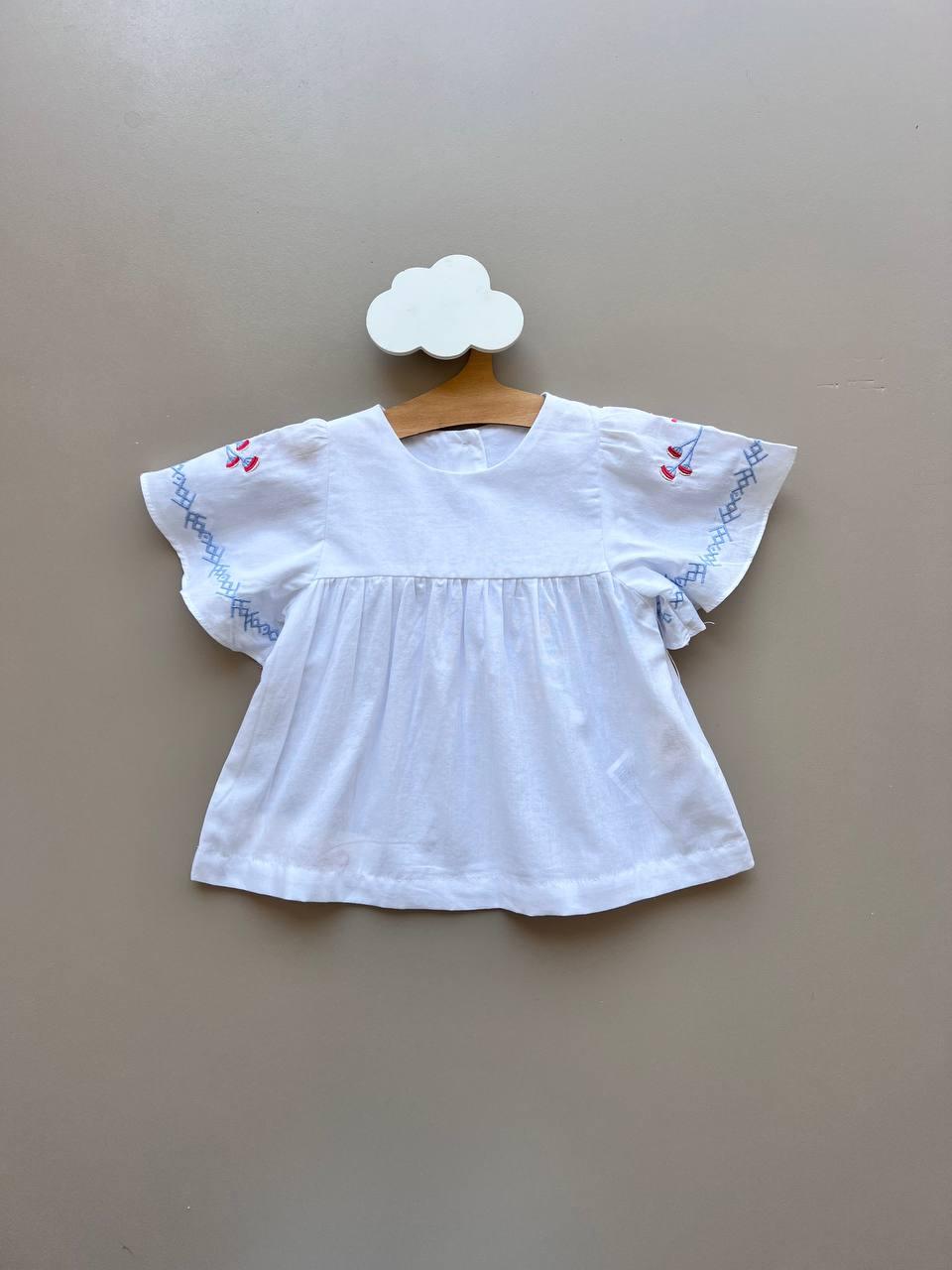 White & Blue Embroidered T-Shirt - La Farandole Paris