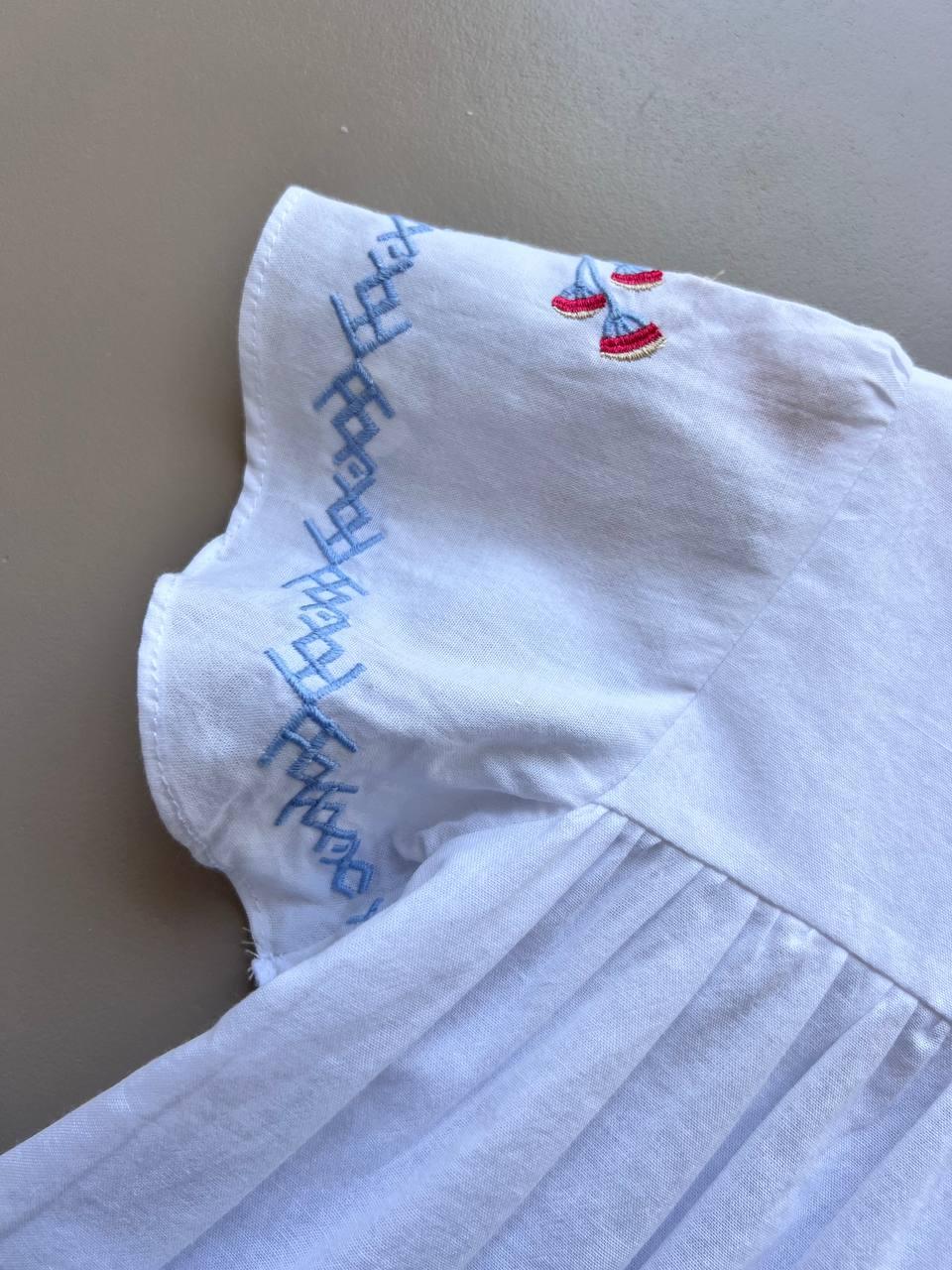 White & Blue Embroidered T-Shirt - La Farandole Paris